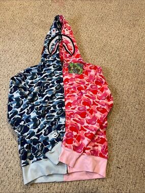 Bape Half & Half Shark Hoodie Blue Camo and Pink Red Camo
